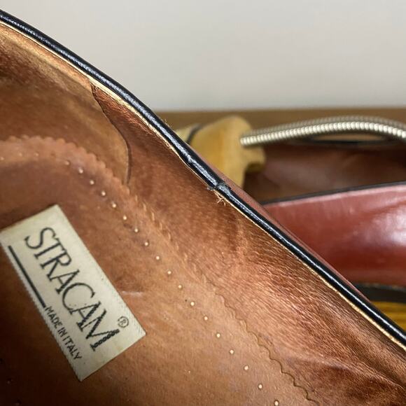Vintage Stracam Mens Brown Leather Italian Slip On Loafers Dress Shoes Size 11 - Picture 8 of 8